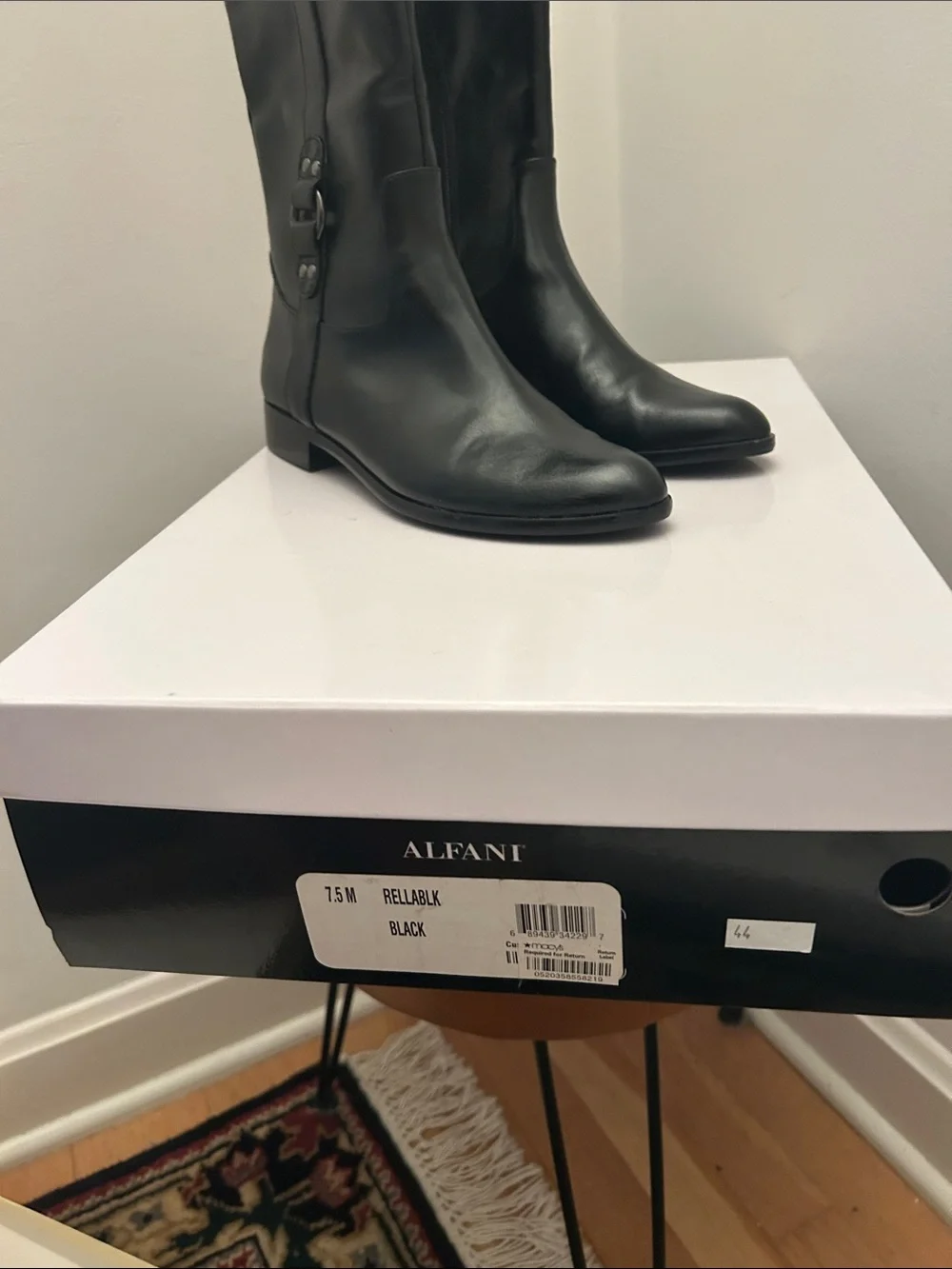 Alfani Black Leather Over-the-Knee Buckle Boots